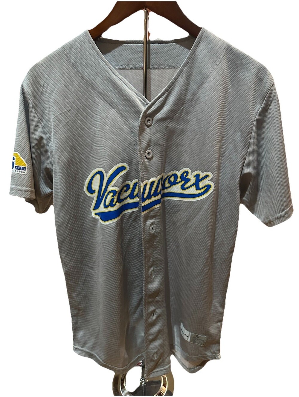 Vacuworx Baseball Jersey Mens Small Gray Button Front Mesh Athletic 15